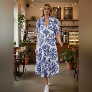 Purple Paisley Cotton/Linen Midi Dress